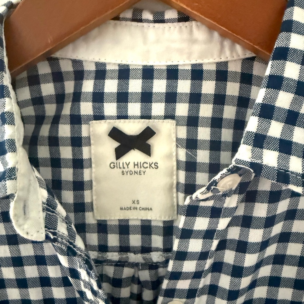Gilly Hicks Plaid Shirt Button Down Front Navy Blue & White Checkered Size XS - Picture 4 of 17